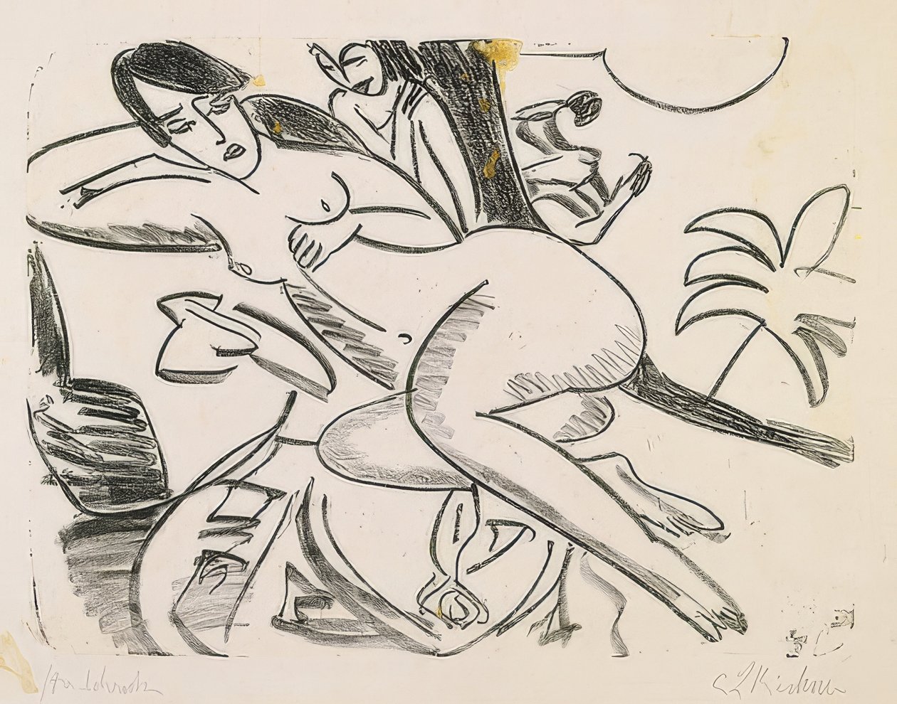 Reclining Nude on a Blanket by Ernst Ludwig Kirchner