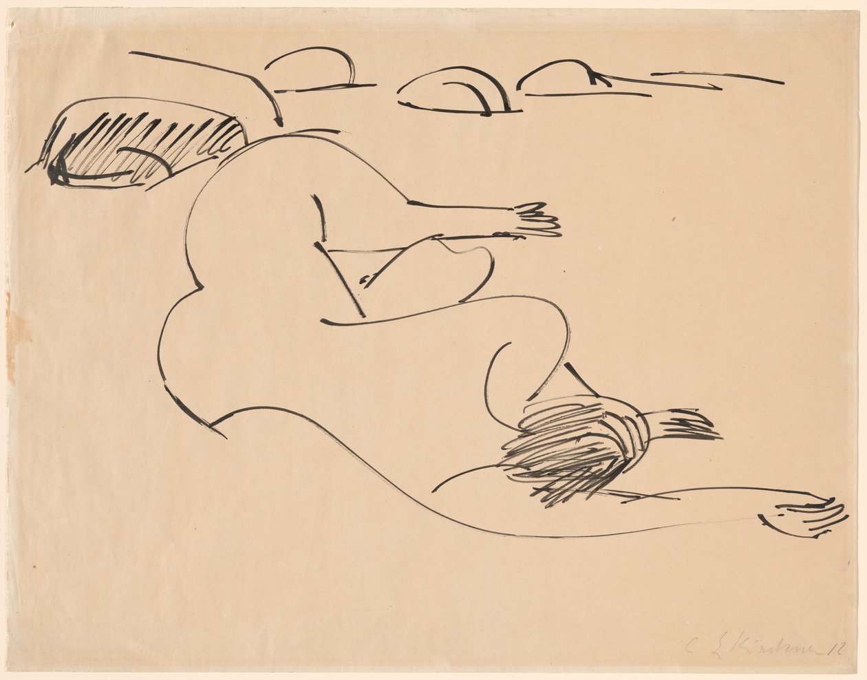 Erna Lying on the Beach among Rocks by Ernst Ludwig Kirchner
