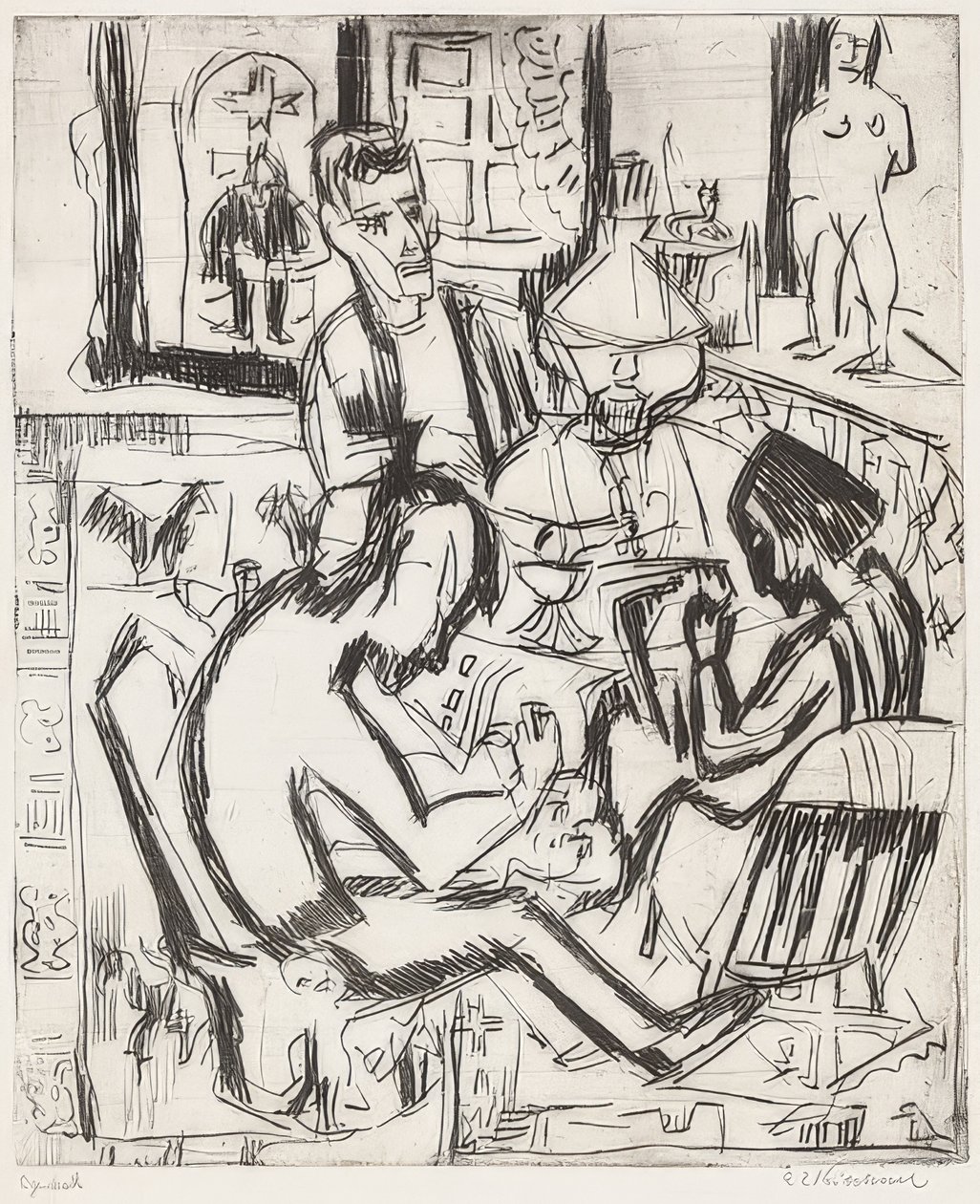 Interior with People by Ernst Ludwig Kirchner