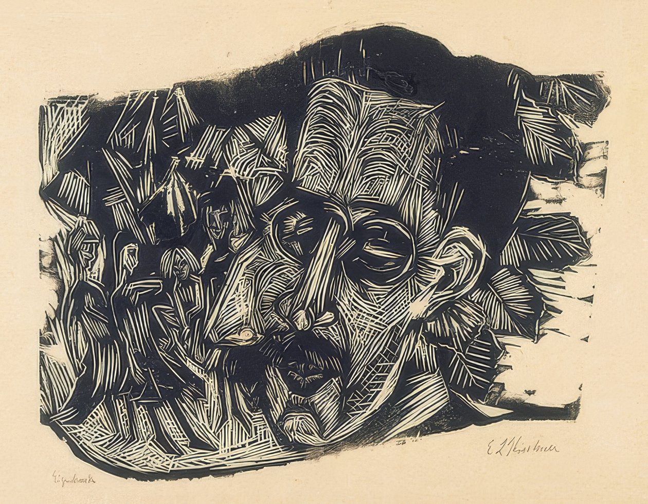 Head of Dr. Ludwig Binswanger and Little Girls, 1917-18 by Ernst Ludwig Kirchner