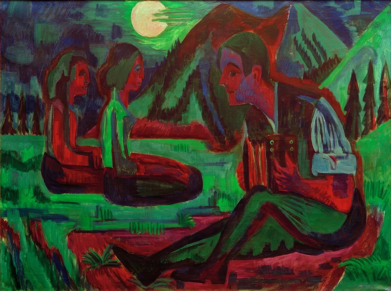 Moonlit Night; Hand Organ Player in Moonlit Night by Ernst Ludwig Kirchner