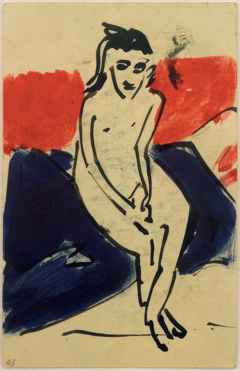 Postcard to Erich Heckel from 30.6.1910 (Seated Naked Marzella) by Ernst Ludwig Kirchner