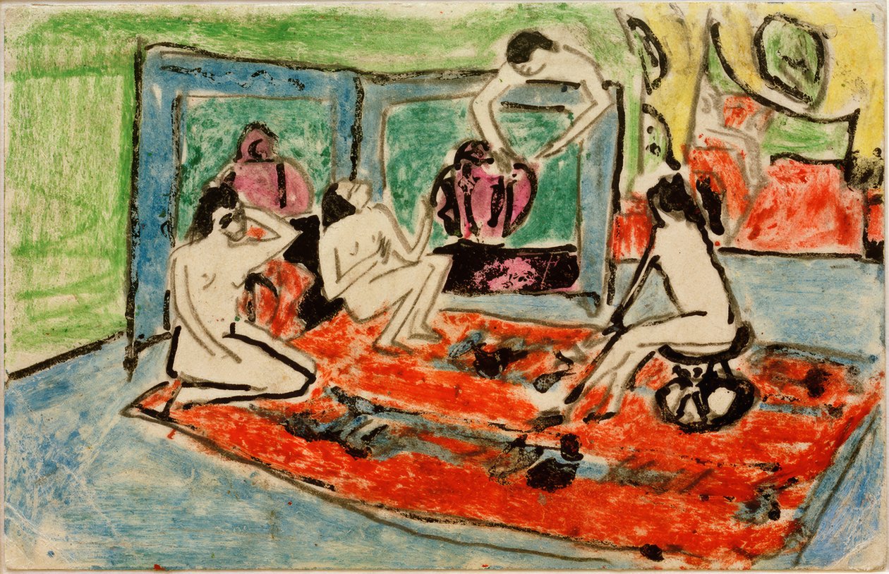 Postcard to Maschka Mueller from 17.02.1911 (Four Female Nudes in the Studio) by Ernst Ludwig Kirchner
