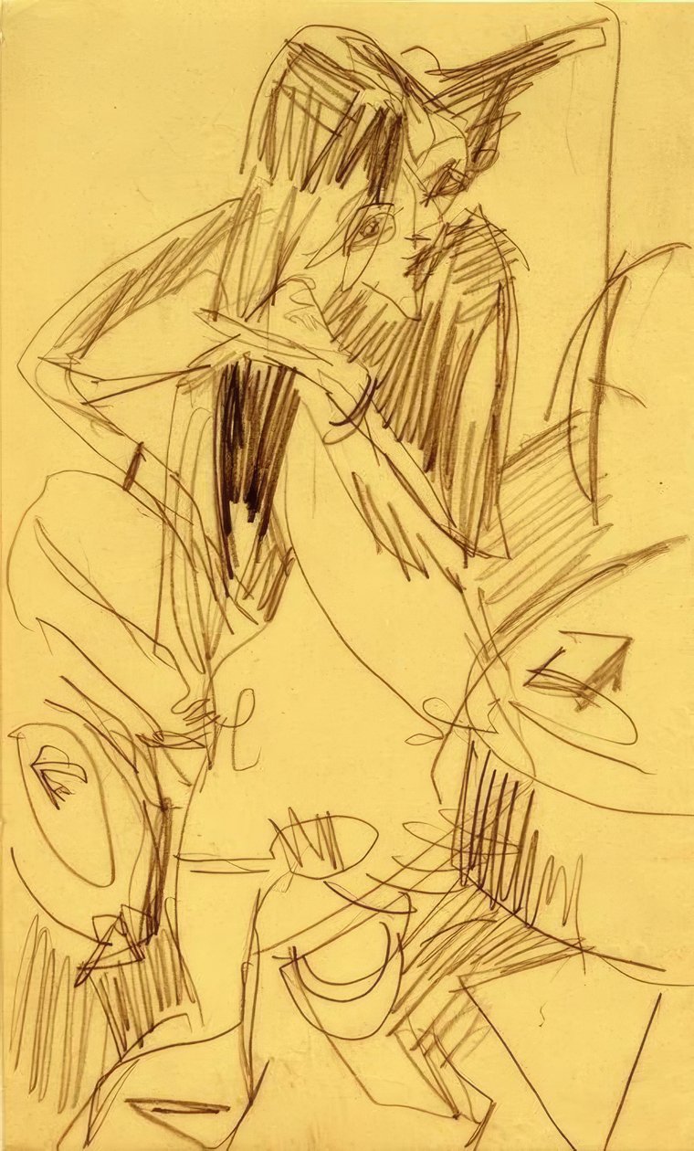 Nude Combing Hair by Ernst Ludwig Kirchner