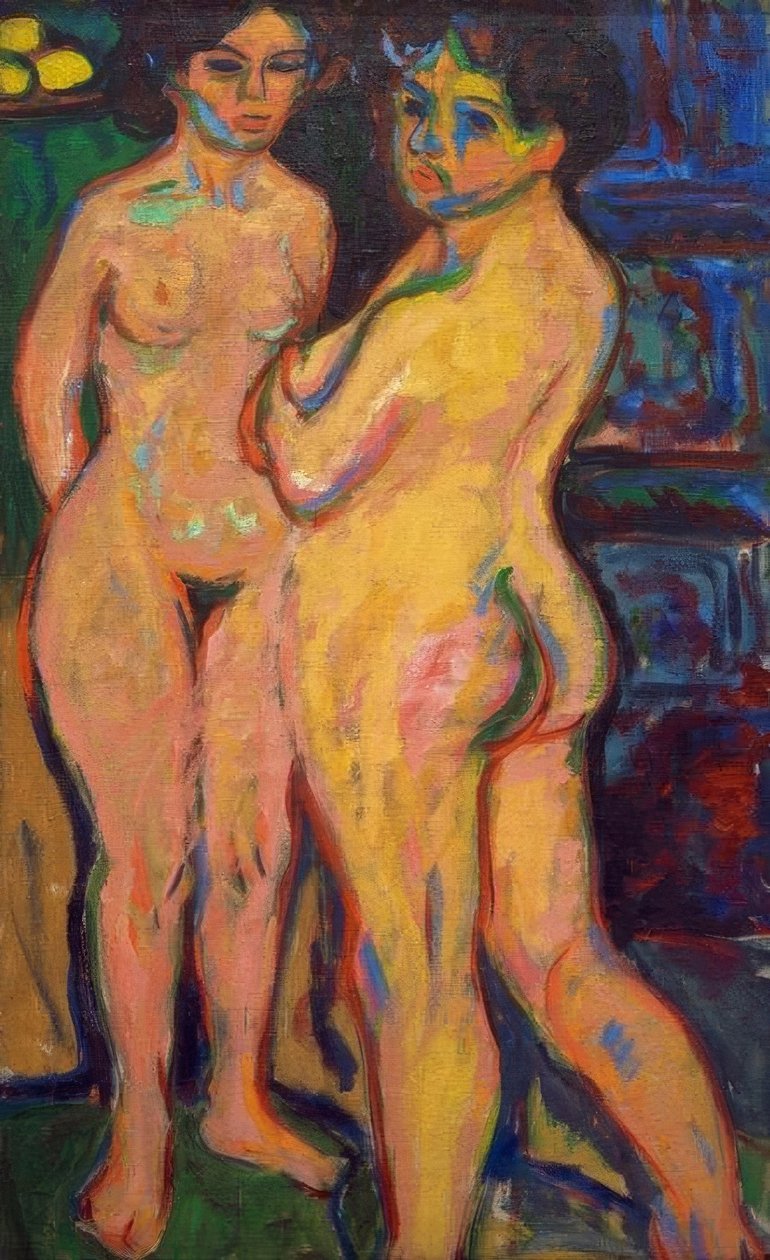 Standing Naked Girls by the Stove by Ernst Ludwig Kirchner