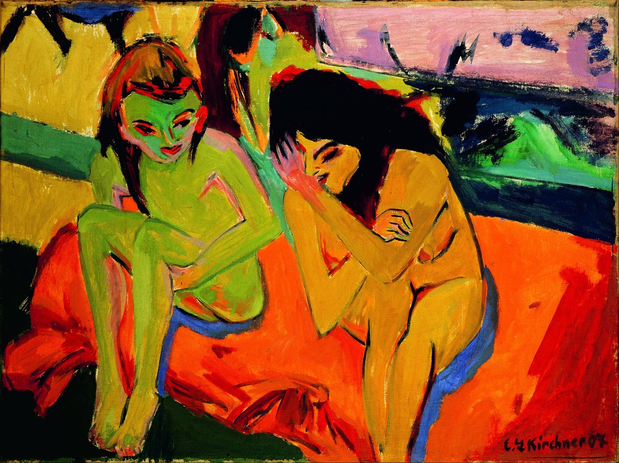 Two Girls / Naked Girls Talking by Ernst Ludwig Kirchner