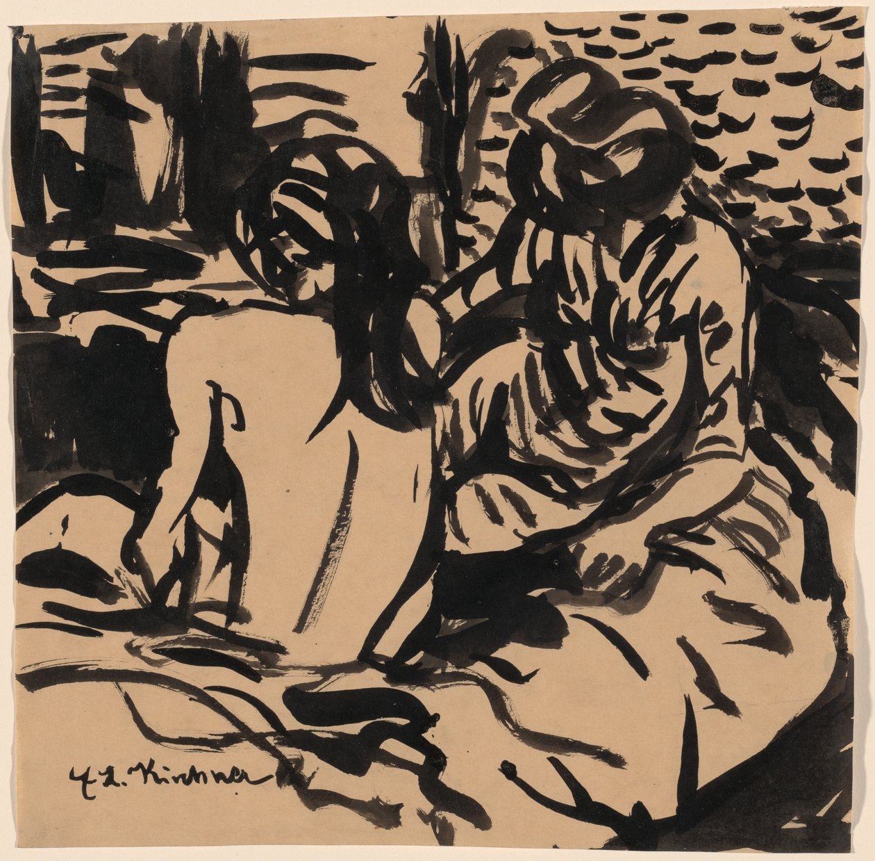 Two Nudes on a Bed (Isabella and a Younger Girl) by Ernst Ludwig Kirchner