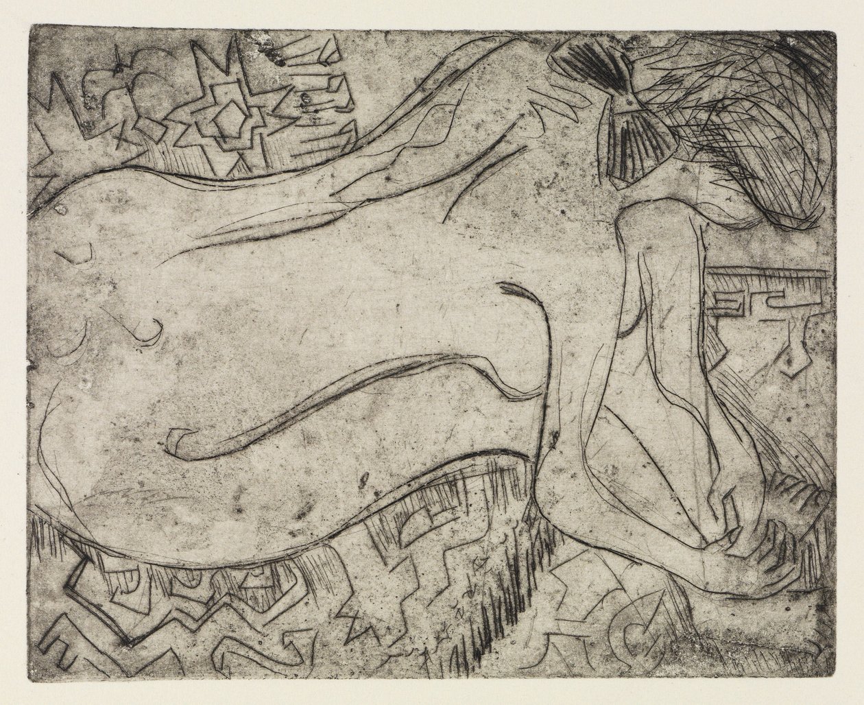 Wannsee near Potsdam with Motorboat/Naked Woman at the Pedicure by Ernst Ludwig Kirchner