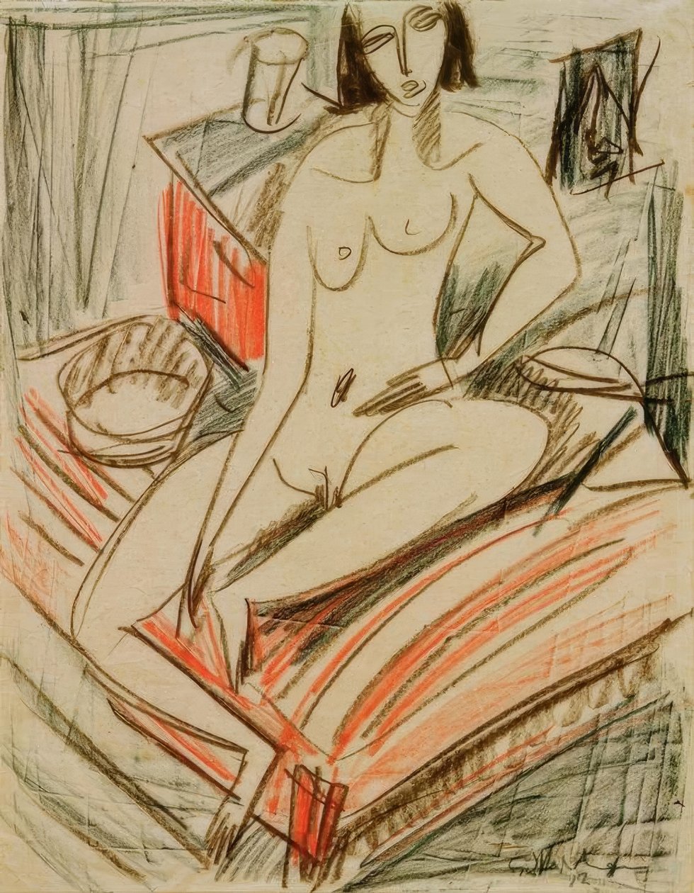 Female Nude, Sitting on Bed by Ernst Ludwig Kirchner