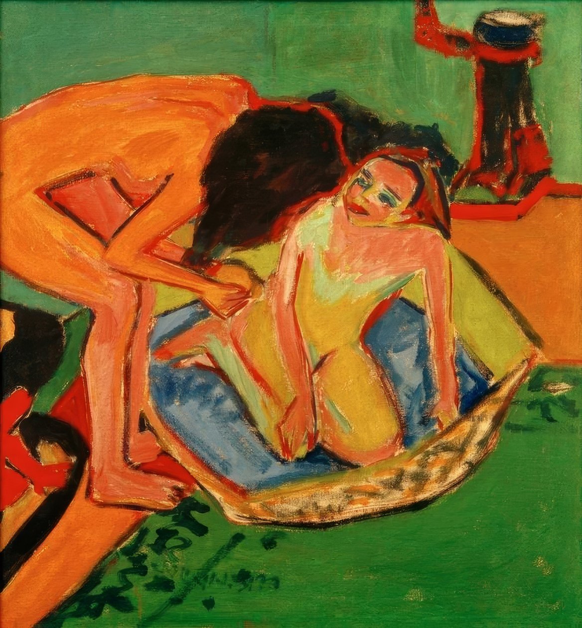 Two Nudes with Bathtub and Stove by Ernst Ludwig Kirchner