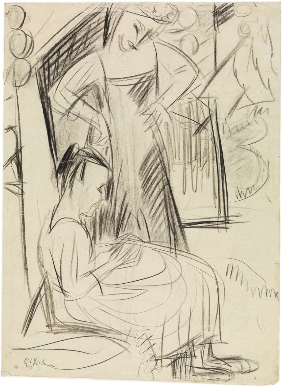 Two Girls in Front of the House by Ernst Ludwig Kirchner