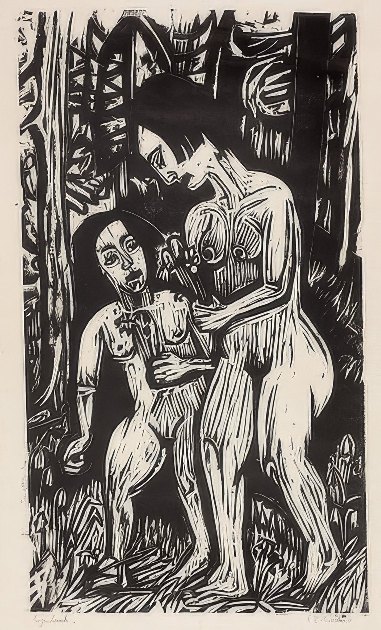 Two Naked Girls with Flowers in the Forest by Ernst Ludwig Kirchner