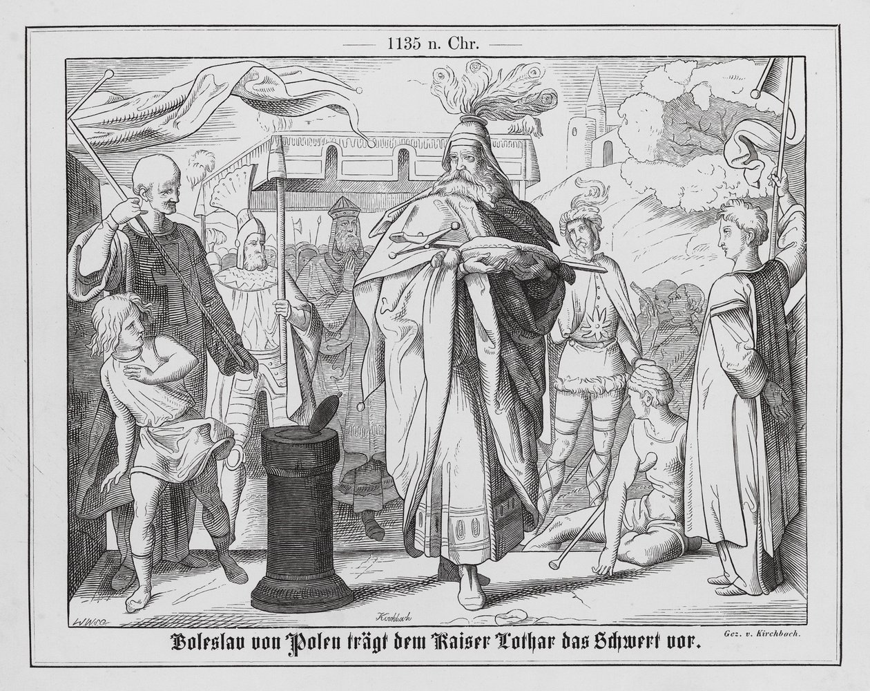Duke Boleslaw III of Poland carrying the imperial sword at the Congress of Merseburg with the Holy Roman Emperor by Ernst Sigmund Kirchbach