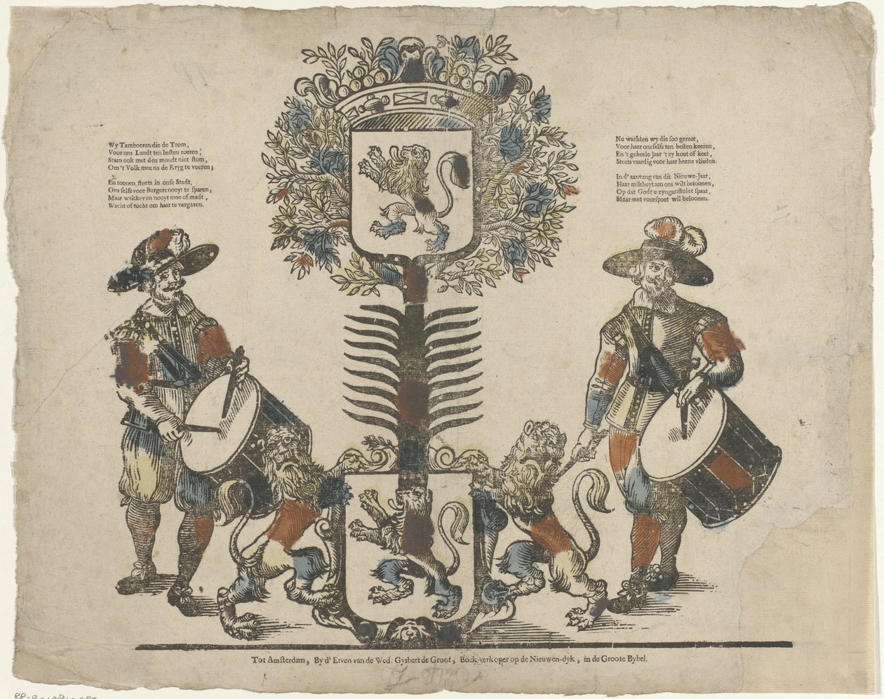 Tree with Two Coats of Arms, a Drummer on Each Side by Erven Weduwe Gijsbert de Groot