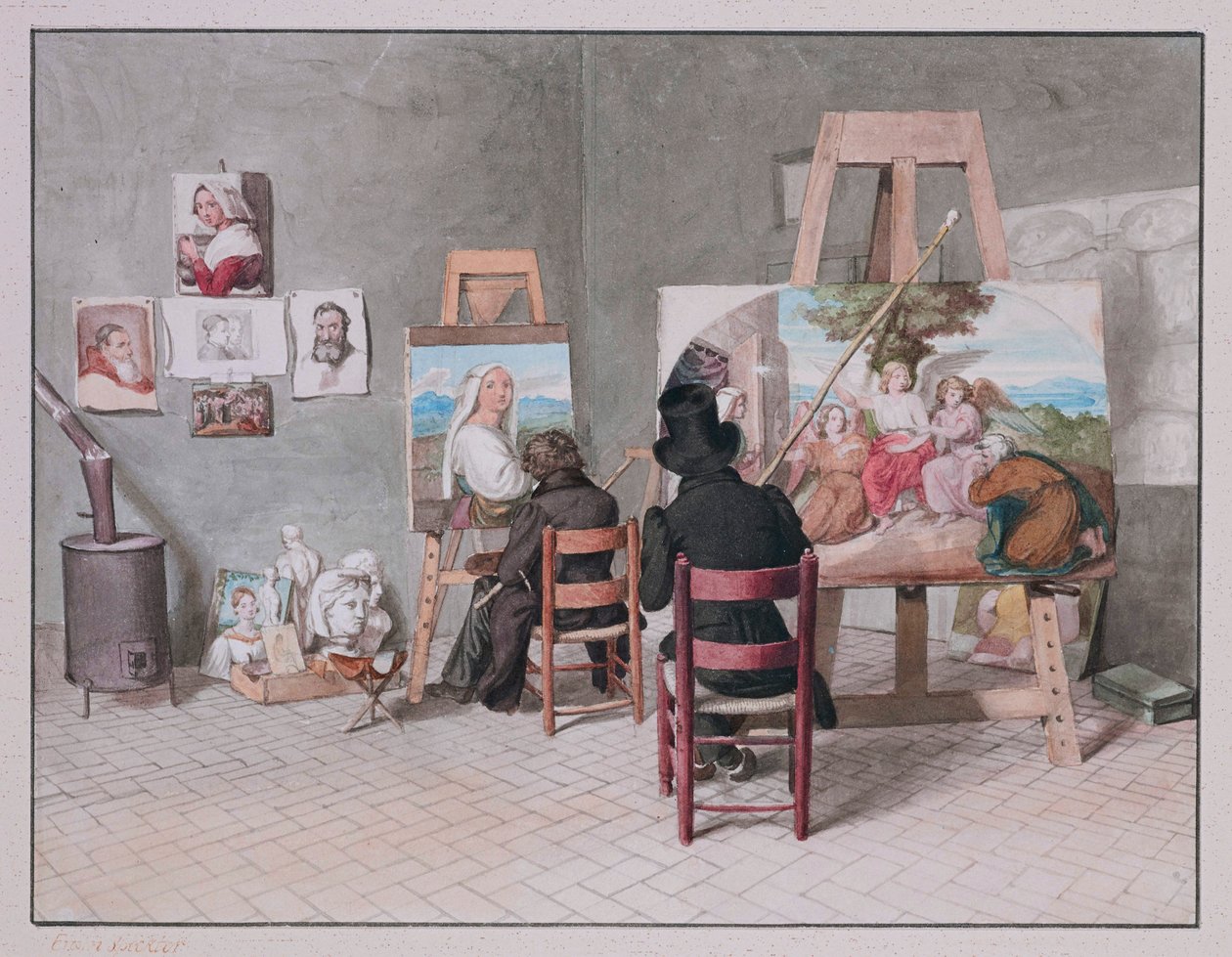 Bernhard Neher and Erwin Speckter in their Studio in Rome by Erwin Speckter