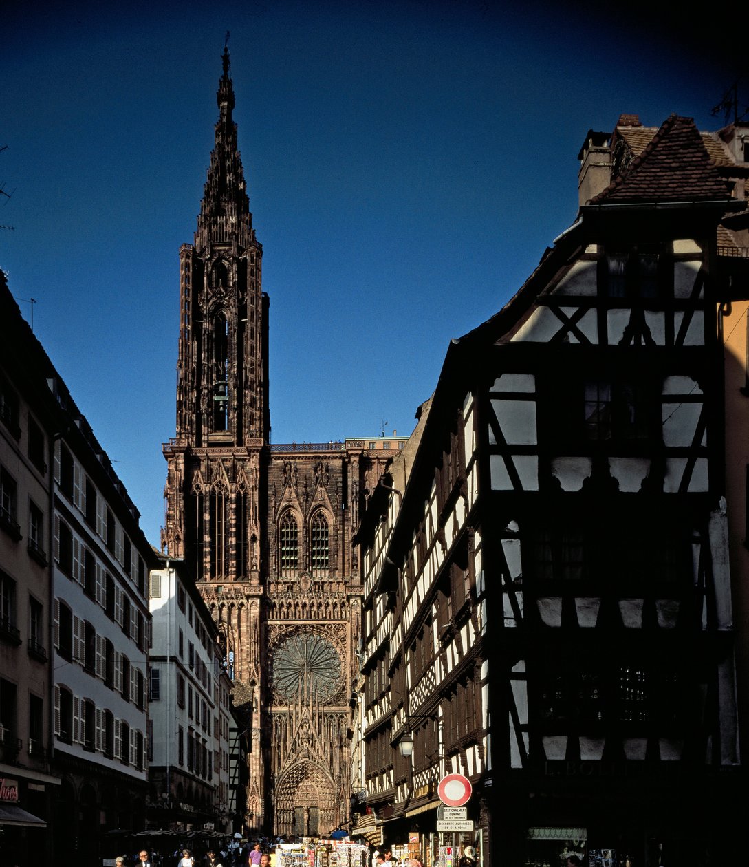 Gothic art: view from one of the portals the Cathedrale Notre Dame de Strasbourg by Erwin von Steinbach