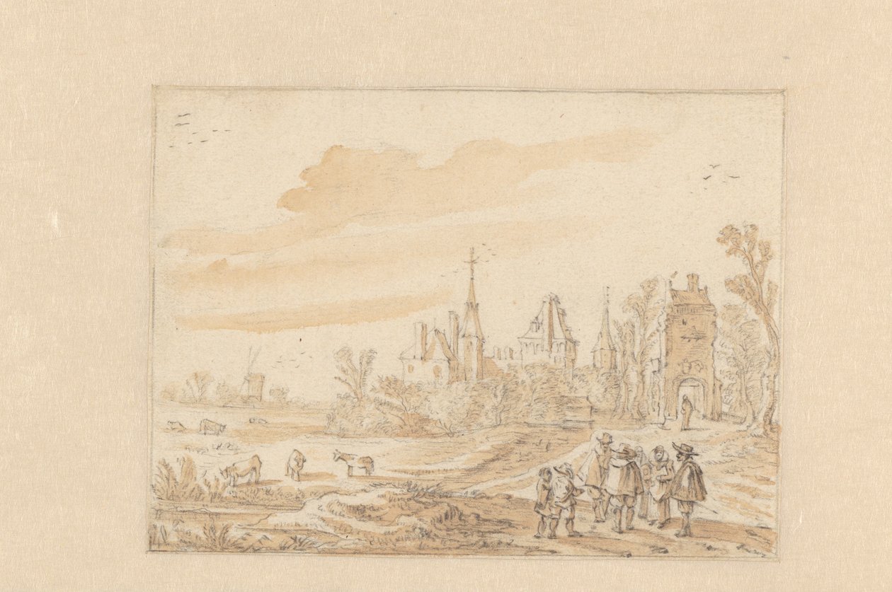 Landscape with a Group of People and a Castle by Esaias van de Velde (possibly)
