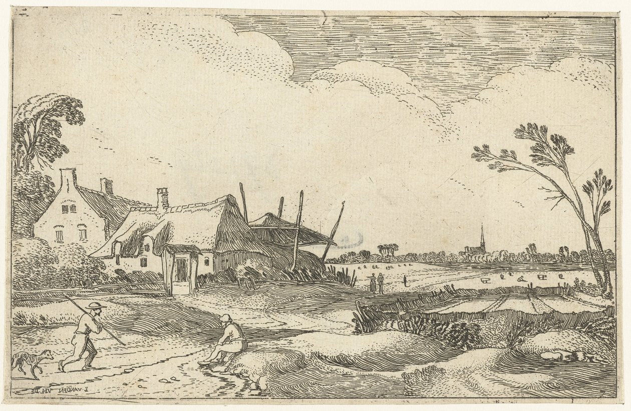 Farmhouse on a Path with a View over Fields (Lying Landscapes) by Esaias van de Velde