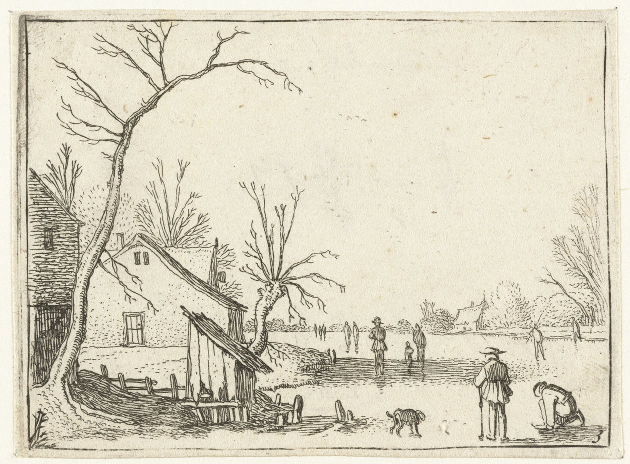Farm by Frozen River and Skaters on the Ice (Small Landscapes) by Esaias van de Velde