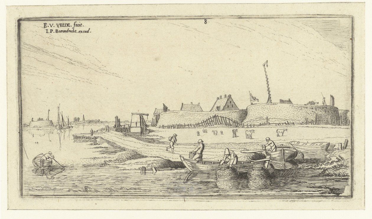 Rowboats with Fishermen in Front of a Fort on the Scheldt by Esaias van de Velde