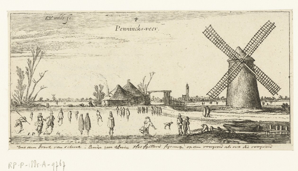 Skaters on the Ice near a Mill in the Vicinity of Penningsveer by Esaias van de Velde