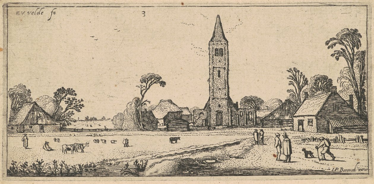 Landscape with a Meadow and a Village Church by Esaias van de Velde I