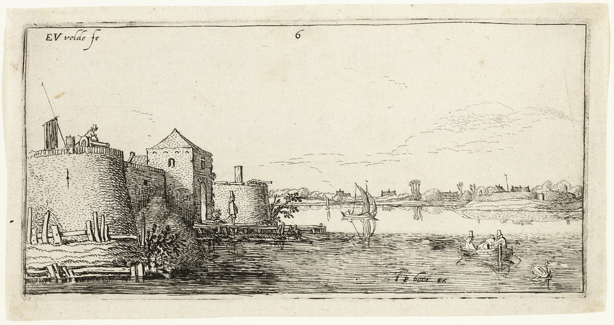 Ten Landscapes: Walled River Town to the Left of a River by Esaias van den Velde I