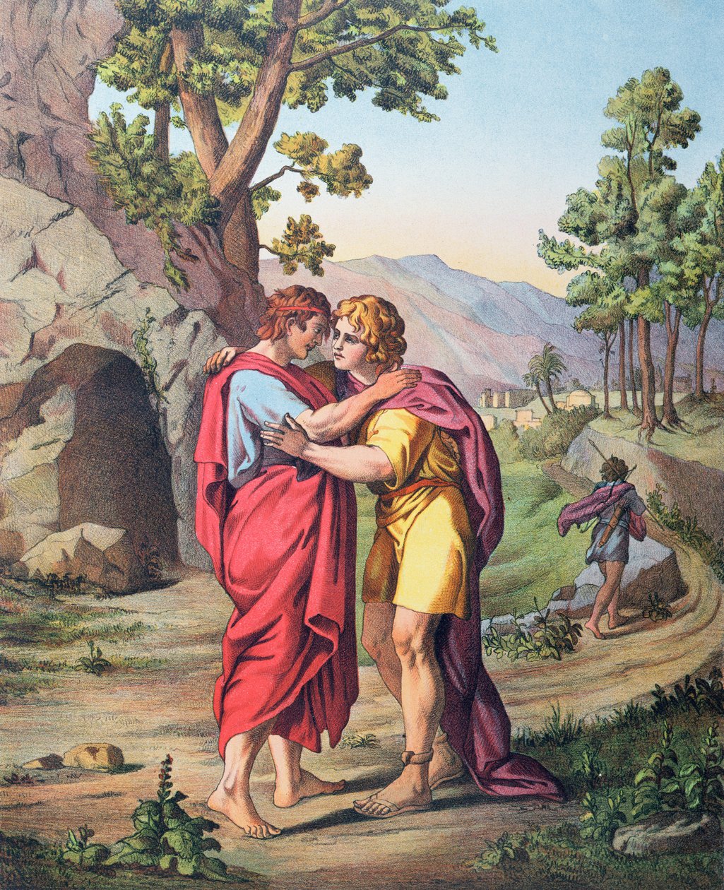 The Parting of David and Jonathan, illustration from a catechism, c.1860 by Etienne Antoine Eugene Ronjat