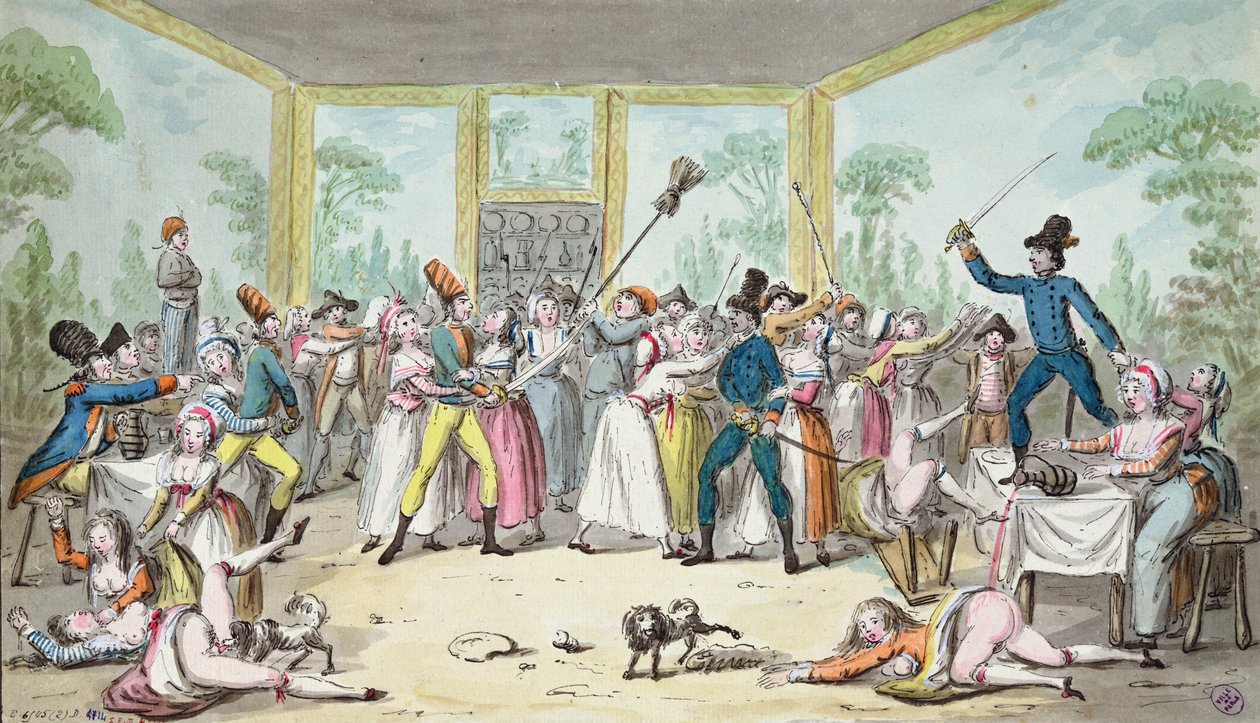 Riotous scene in a tavern during the period of the French Revolution, c.1789 by Etienne Bericourt