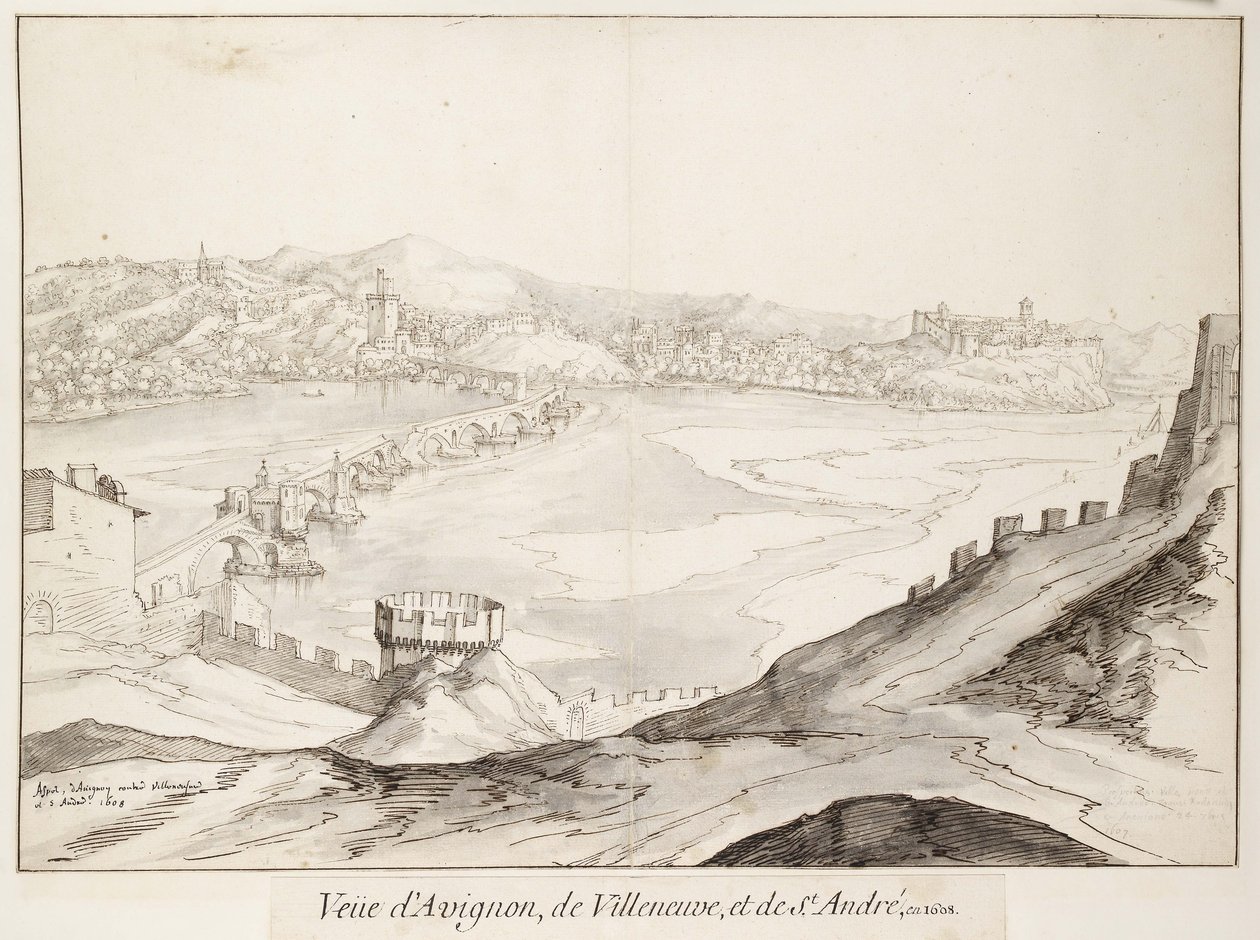 View of the Bridge at Avignon looking towards Villeneuve by Etienne Martellange