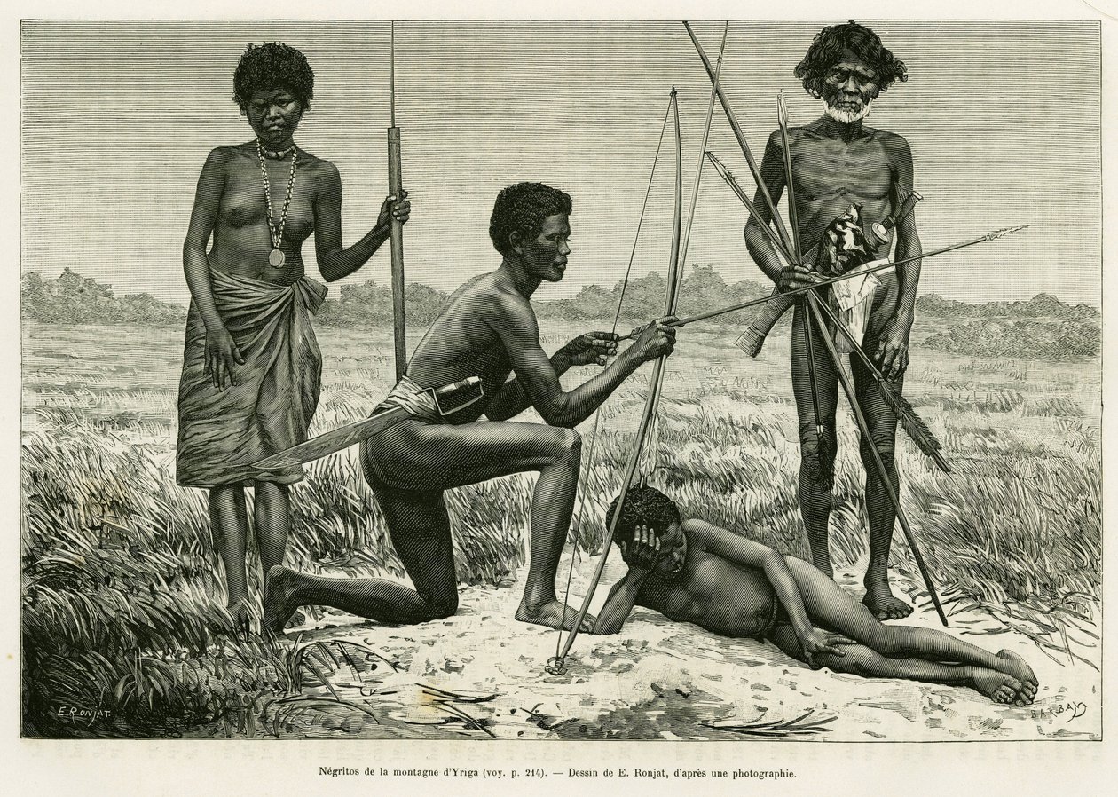 Negritos of Yriga Mountain. Engraving by E.Ronjat to illustrate the story 