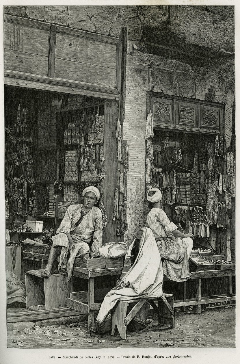 Pearl Dealers in Jaffa (Israel) (engraving by E. Ronjat, to illustrate La Syria d