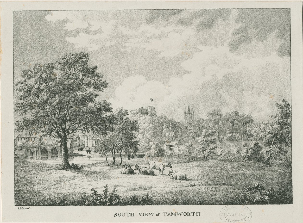 Tamworth - Distant View from South: lithographed, nd [1796-1865] by Etienne Bruno Hamel