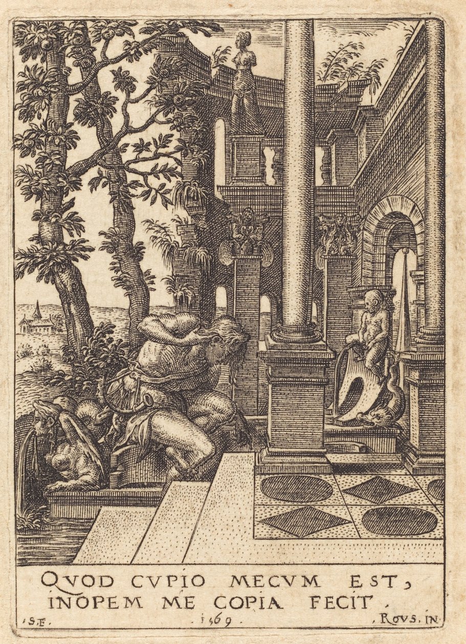 Narcissus at the Fountain by Etienne Delaune after Rosso Fiorentino