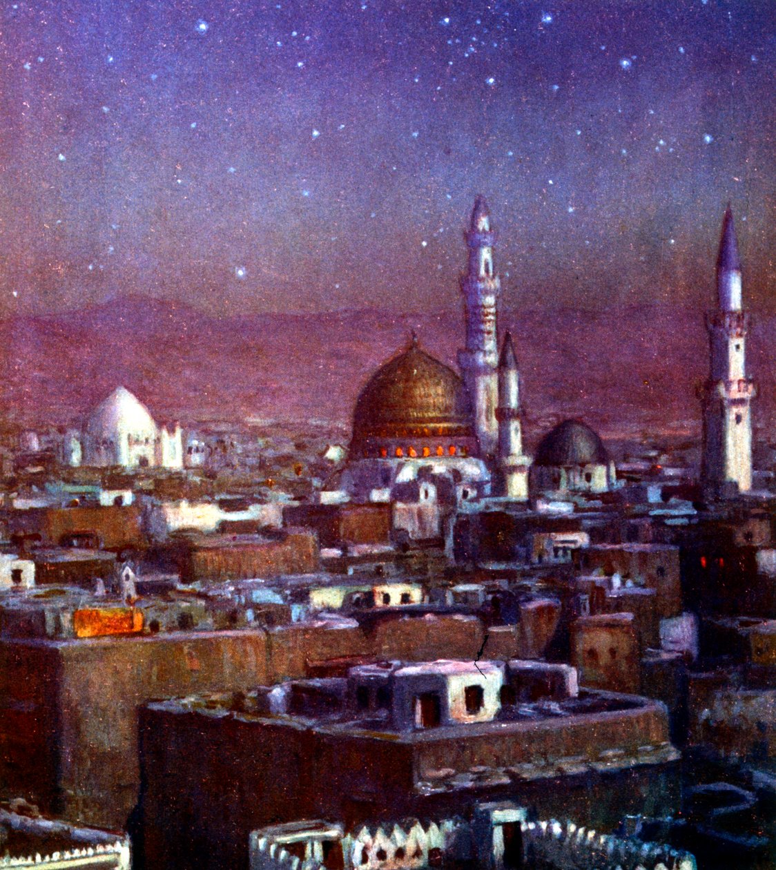 View of Medina, Arabia, by Moonlight, Showing the Dome of the Tomb of the Prophet by Alphonse Etienne Dinet
