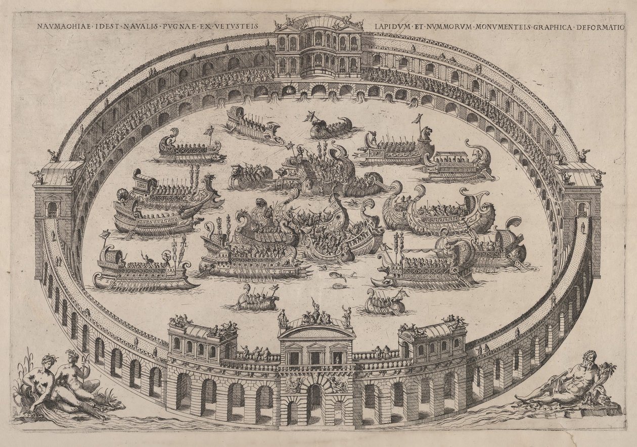 Naval Engagement Set Inside a Roman Arena by Etienne Duperac