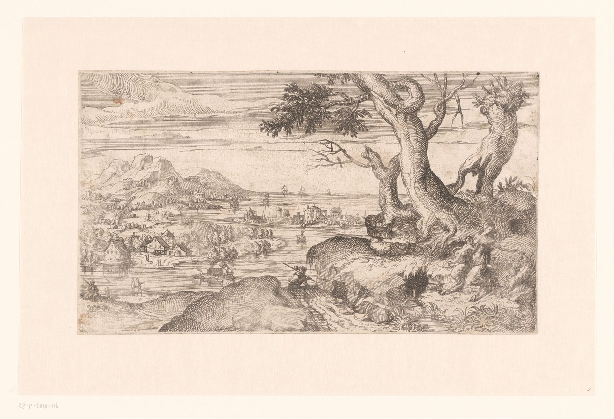 Landscape with Female Satyr Nursing a Satyr Child by Etienne Dupérac (attributed to)