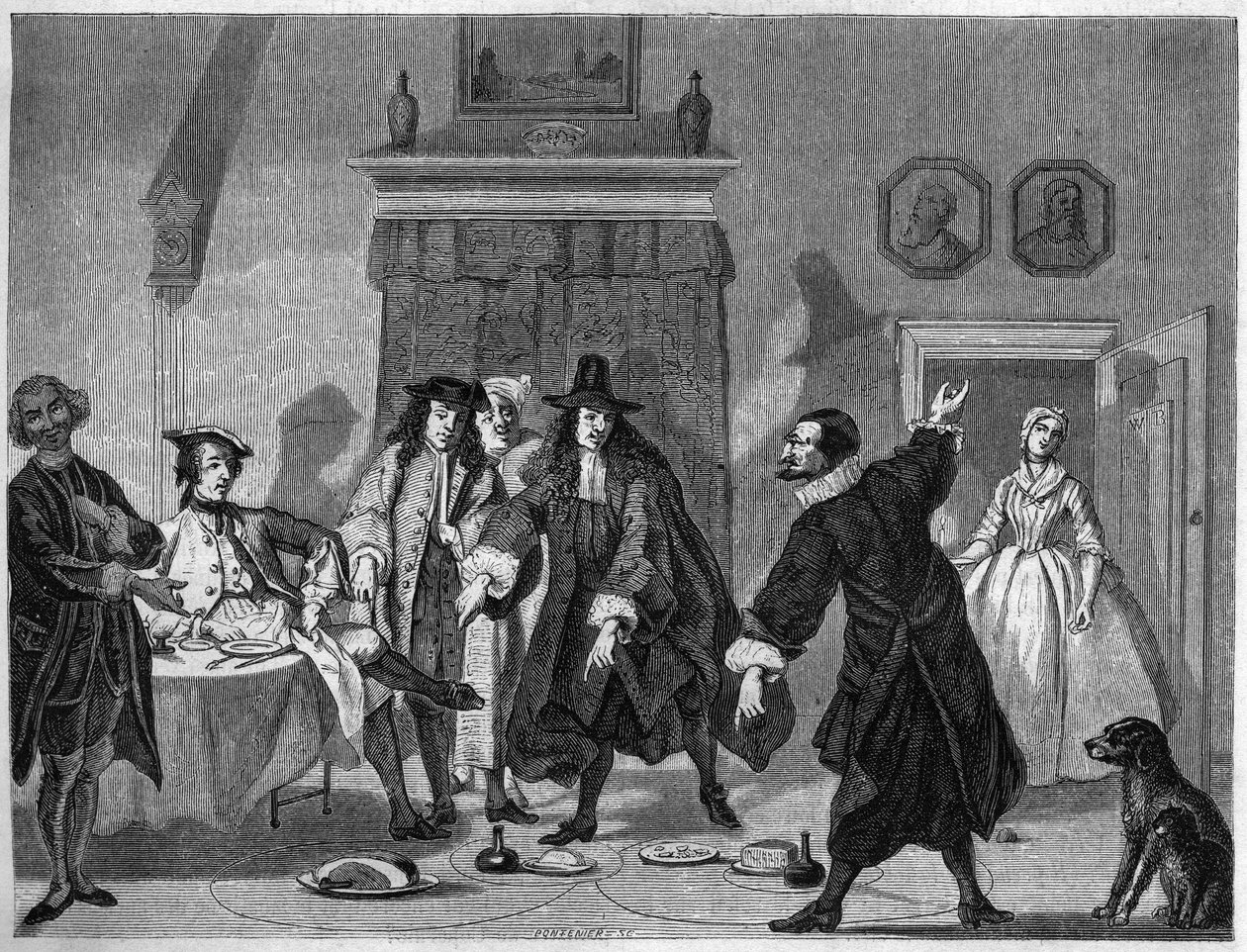Comedy scene in a Dutch theatre in the 18th century. Engraving by Bocour after a gouache by Troost by Etienne Gabriel Bocourt