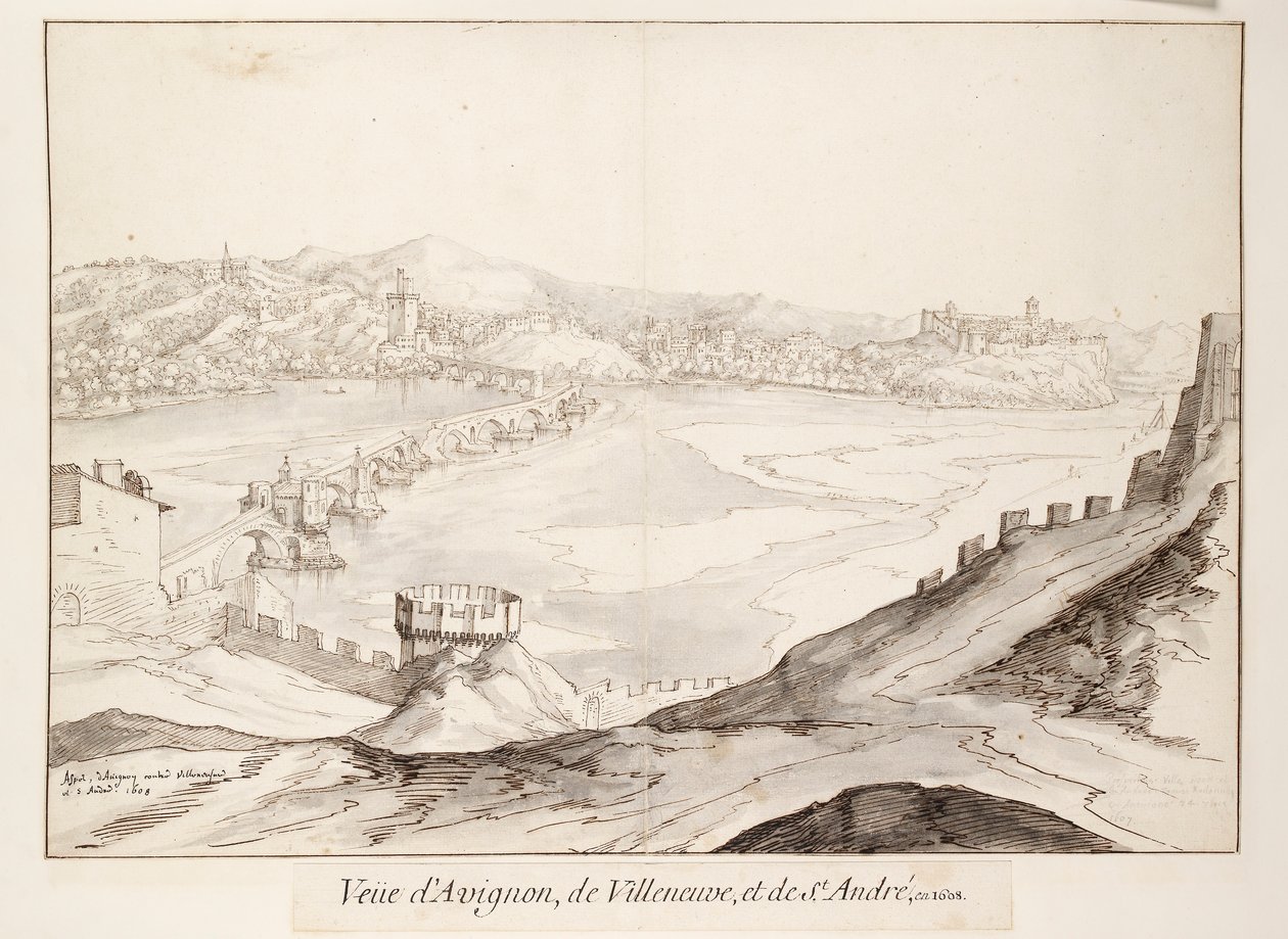 View of the Bridge at Avignon Looking Towards Villeneuve, early 17th century by Etienne Martellange
