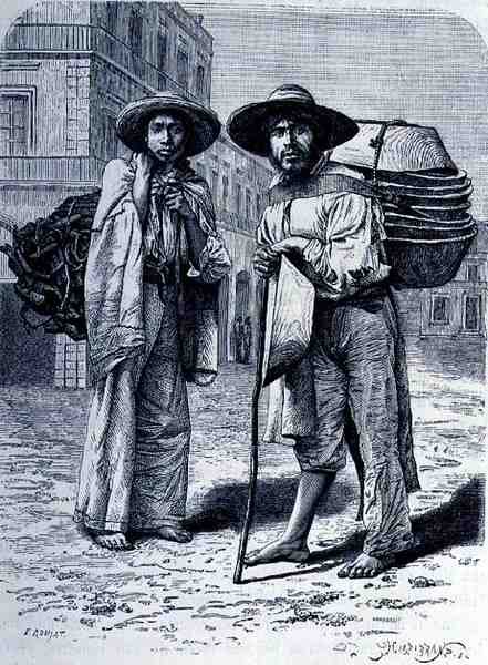 Charcoal and Batteas Vendors, from The Ancient Cities of the New World, by Claude-Joseph-Desire Charnay, engraved by Henri-Theophile Hildebrand, pub. 1887 by Etienne after Ronjat