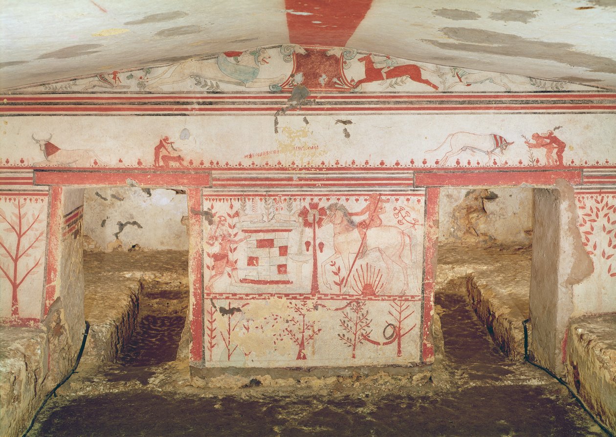Achilles ambushing Troilus, from the Tomb of the Bulls, c.550 BC by Etruscan