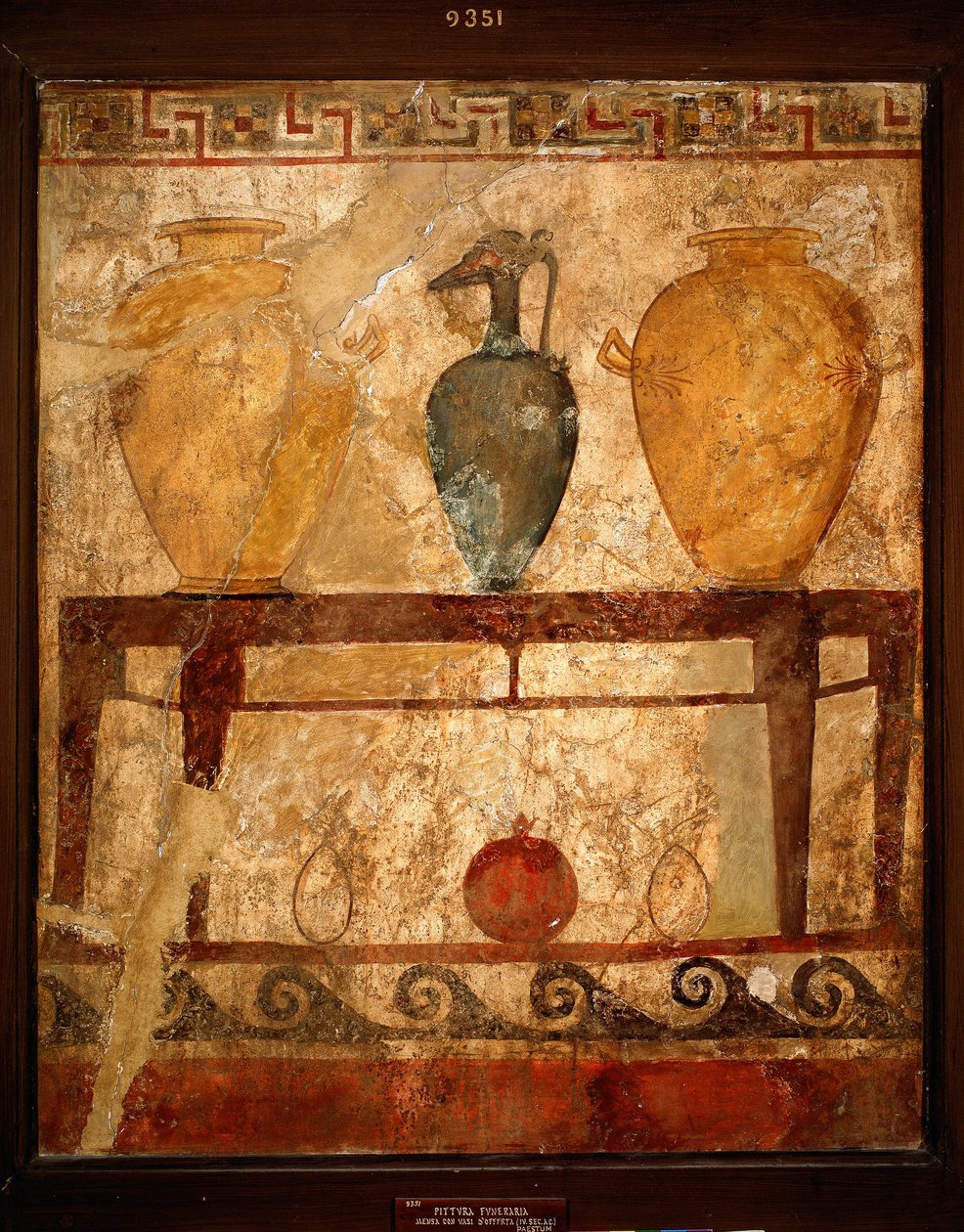Etruscan art: table with vases with offerings. Fresco from the cemetery of Paestum. 4th century BC. Museo Archeologico Nazionale, Naples, Italy by Etruscan