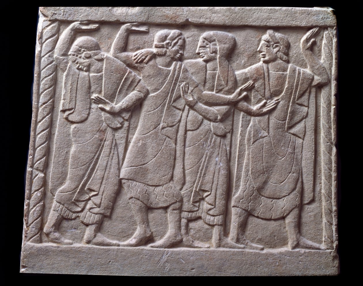 Dance Scene, Low Relief of Marble Tombstone by Etruscan Etruscan