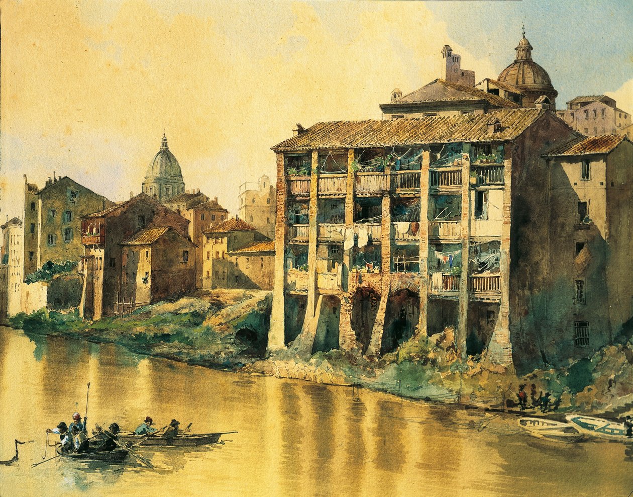Old Houses Along Tiber River by Ettore Roesler Franz