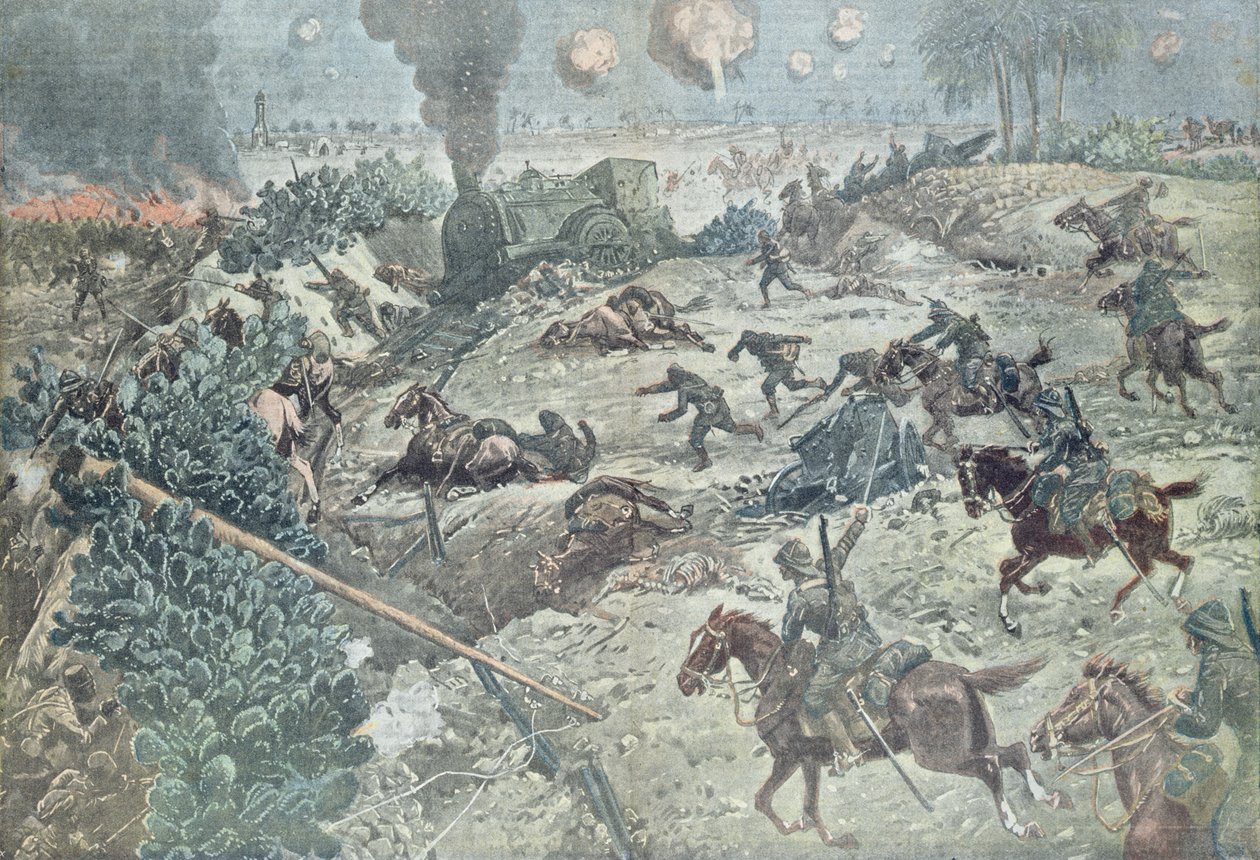 British Cavalry Cutting a Railway Line in a Battle with Turkish Troops in Palestine, Illustration from 