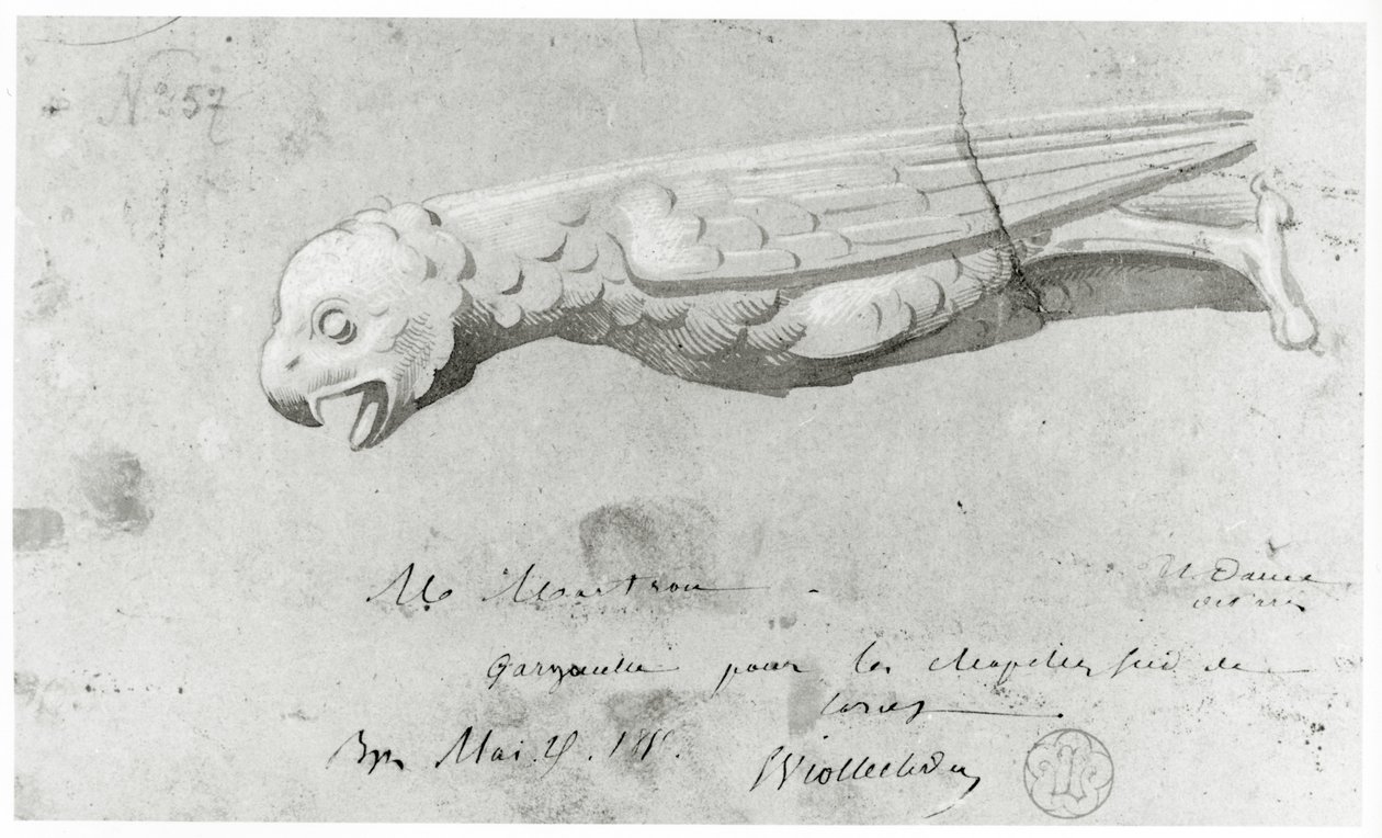 Drawing for the restoration of the gargoyles of Notre Dame, 1855 by Eugene Emmanuel Viollet le Duc