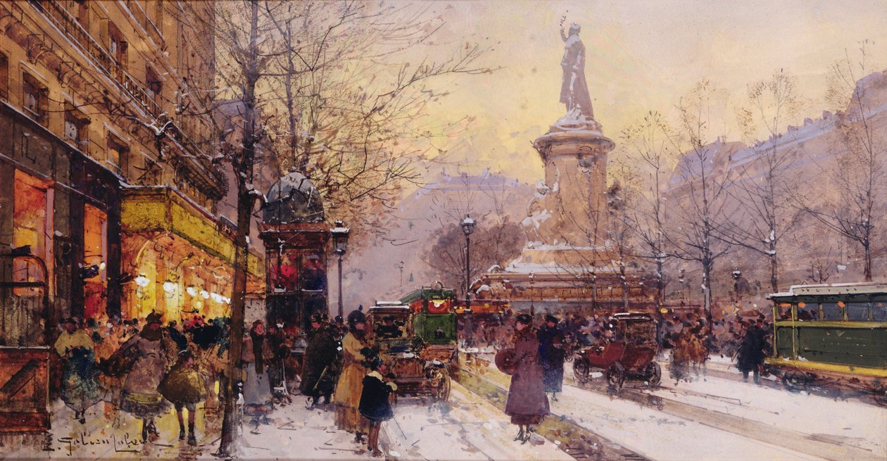 Winter Paris Street Scene by Eugene Galien-Laloue