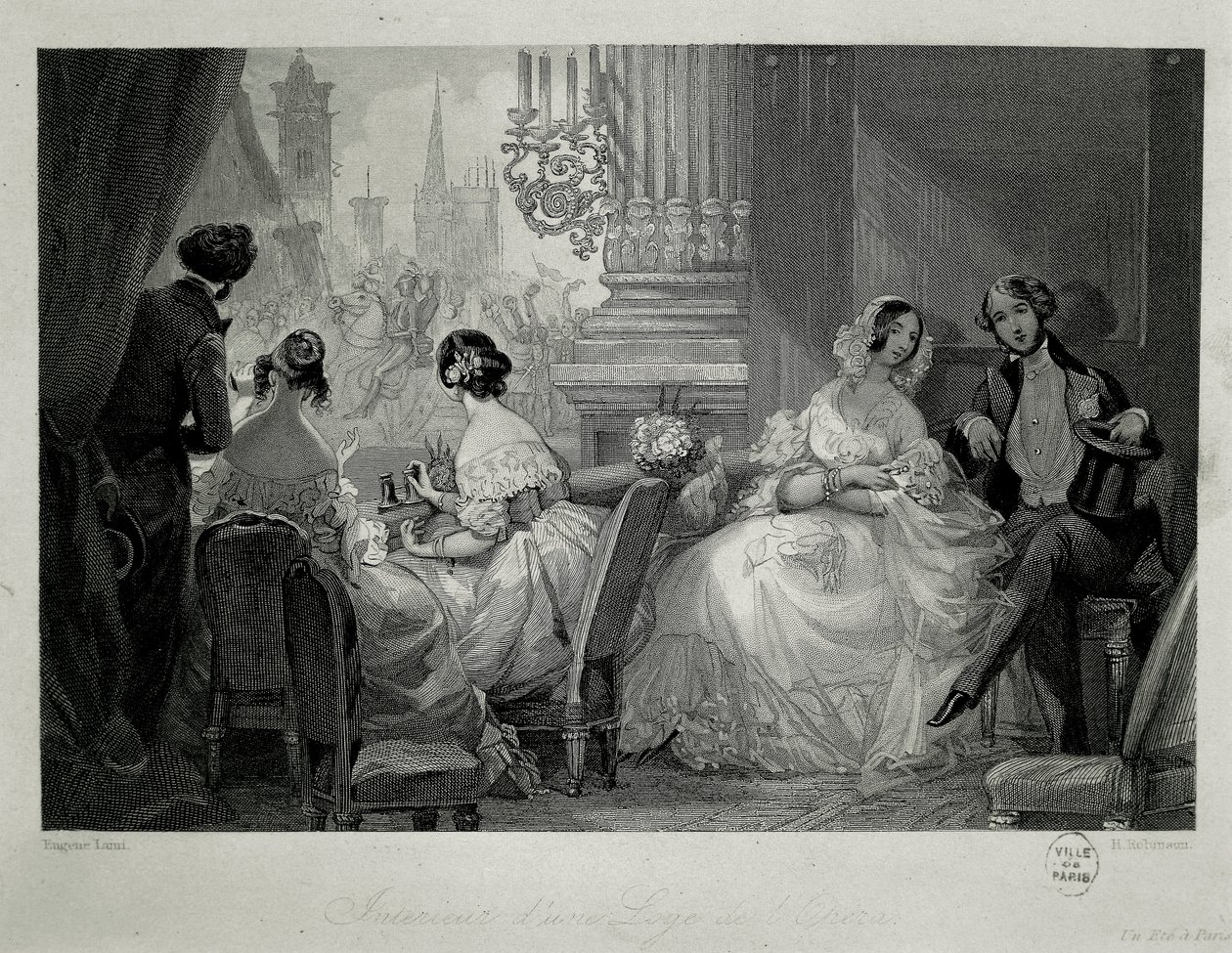 Interior of the Paris Opera, People in a Loge (engraving) by Eugene Louis Lami