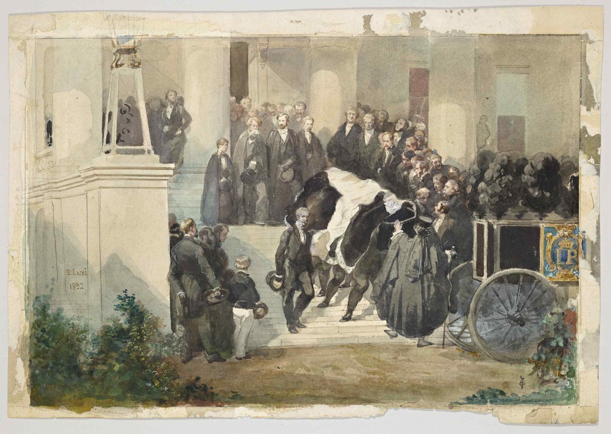 The Coffin of King Louis Philippe Leaving Claremont House in Esher, Surrey, England in August 1850 by Eugene Louis Lami