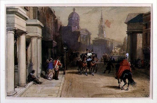 Trafalgar Square from Pall Mall, c.1848-52 by Eugene Louis Lami